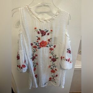 Umgee Ivory Blouse with Crimson Floral Design